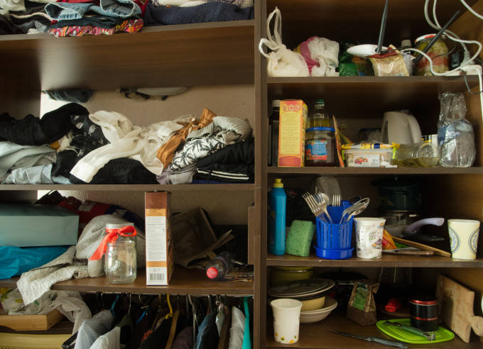 Cluttered cabinets