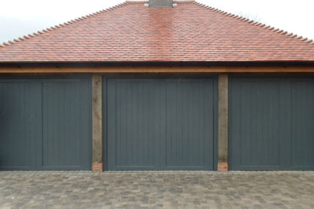 GRP Up and Over Garage Door -dark timber triple door