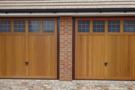 Timber Up and Over Garage Door - twin doors with glass panels